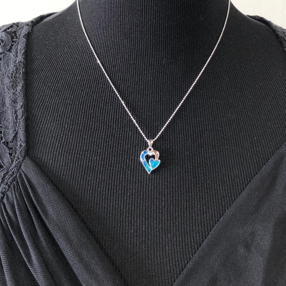 Silver Heart Necklace w/Opal & Diamond-Cut… - Picture 5 of 8